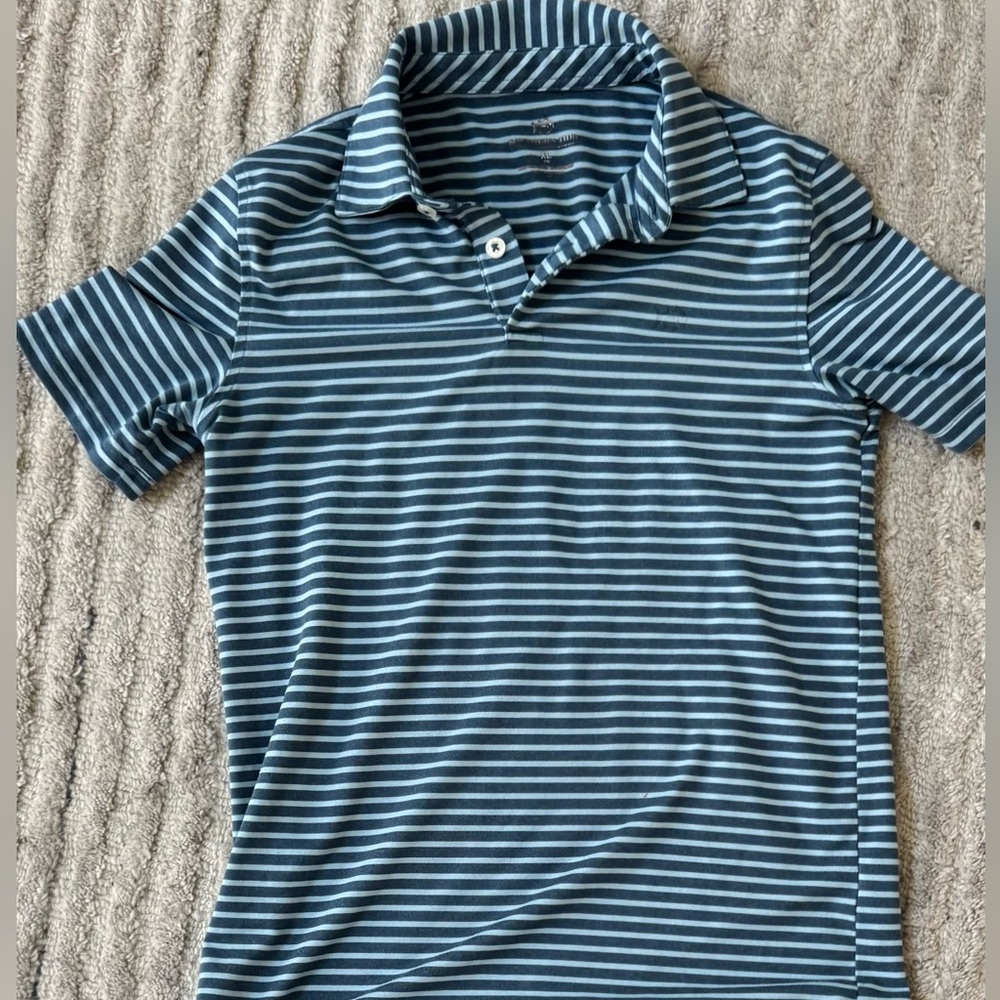 Southern Tide Blue and White Striped Polo Shirt